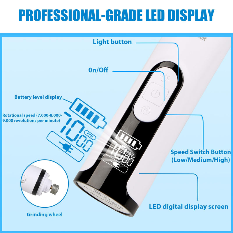 Silent Groom Pro Nail Grinder – Quiet Dog & Cat Nail Trimmer with 3-Speed Settings, Built-In LED Light, USB Rechargeable Design, Replaceable Grinding Heads, Safe and Precise Pet Grooming - PawsPlanet Australia