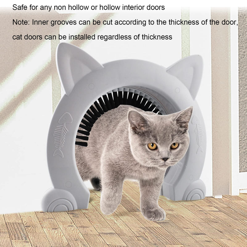 Stainless Steel Large Pet Cat Pass with Grooming Brush for White Cats - Interior Door with Needle