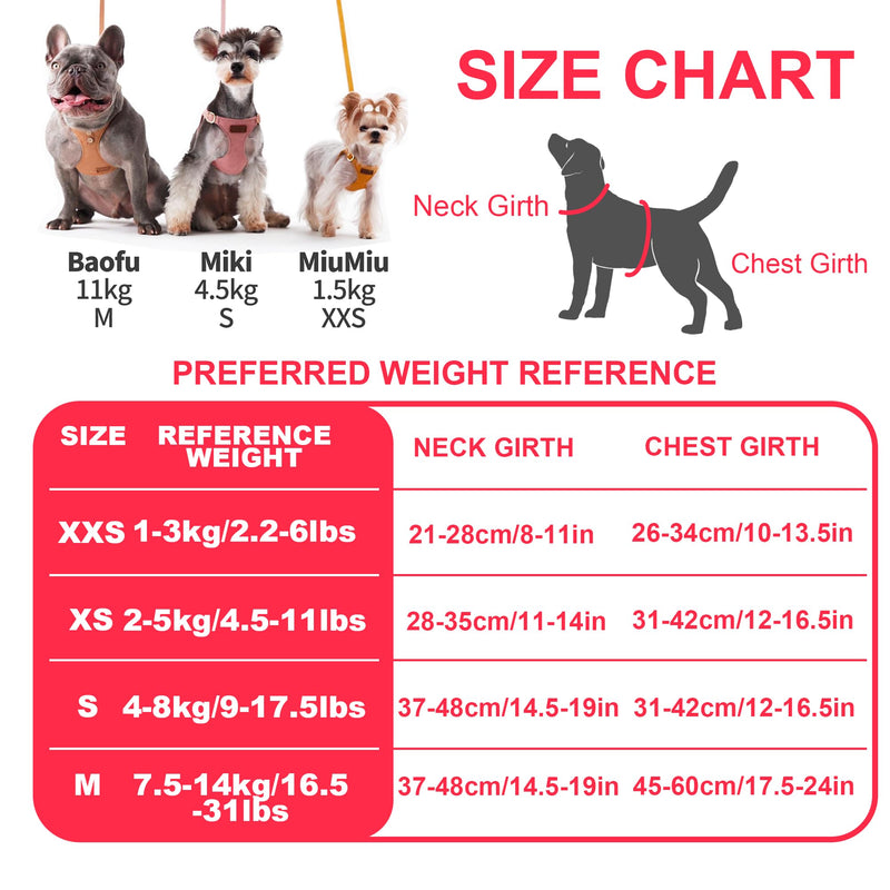 Puppytie No Pull XXS Puppy Harness with Multifunction Dog Leash,Soft Adjustable No Choke Escape Proof Pet Harness Vest,Pink,XXS A-Pink XXS(2.2-6lb） - PawsPlanet Australia