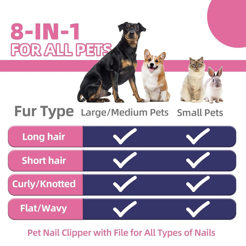 Dog Brush for Shedding,9 PCS in One Pet Slicker Hair Brush Kit with Pet Nail Clipper and File - Dog Cat Grooming Deshedding Undercoat Rake Brush Comb for All Small Large Dogs Cats Pink 9-Pink
