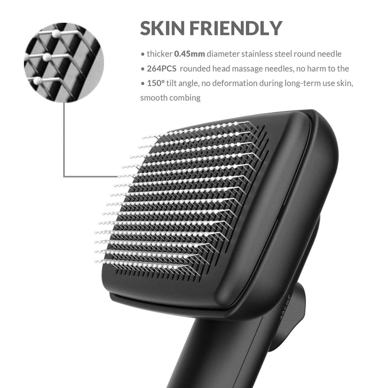 Self Cleaning Shedding Brush Grooming Tool for Long and Short Haired Dogs Cats Deshedding Hair Removal (Black) Black - PawsPlanet Australia