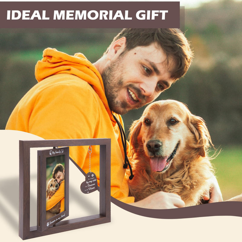 EXPAWLORER Pet Memorial Gifts for Dogs Cats - Dog Memorial Gifts for Loss of Dog, Rotating Wooden Dog Picture Frame with Paw Print Ink Pad, Dog Bereavement Gifts Pet Loss Sympathy Remembrance Gift