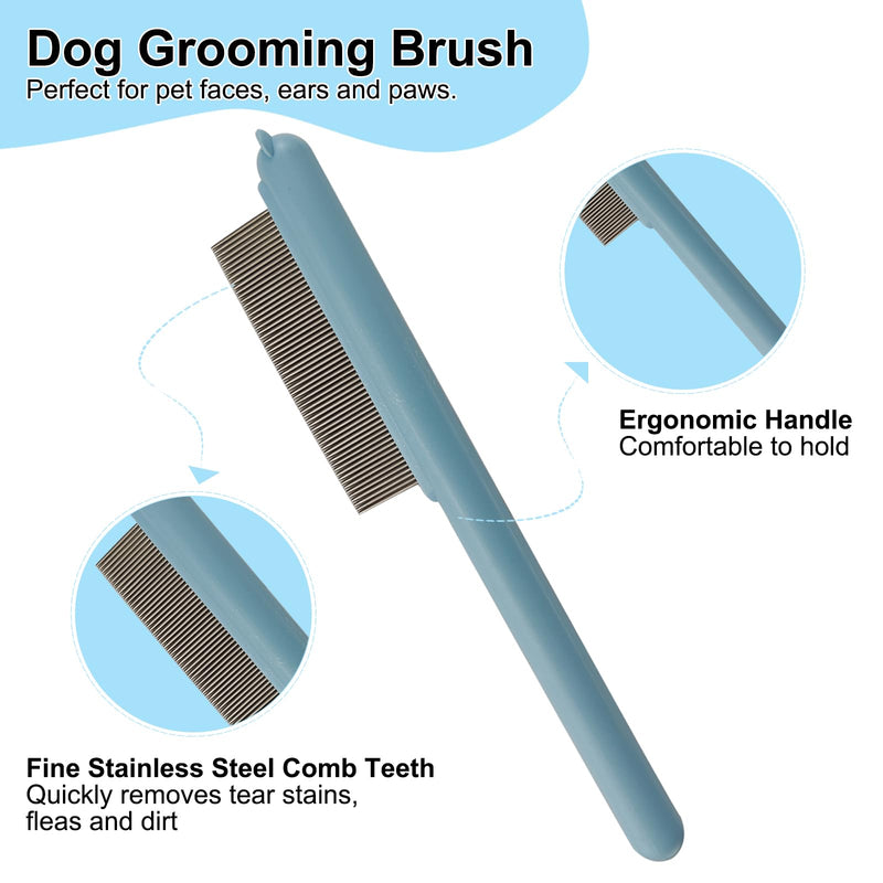 Cute Plastic Dog Comb with Stainless Steel Bristles and Furry Ears Design - Pet Grooming Tool for Removing Dirt and Tangles （Blue） Blue - PawsPlanet Australia