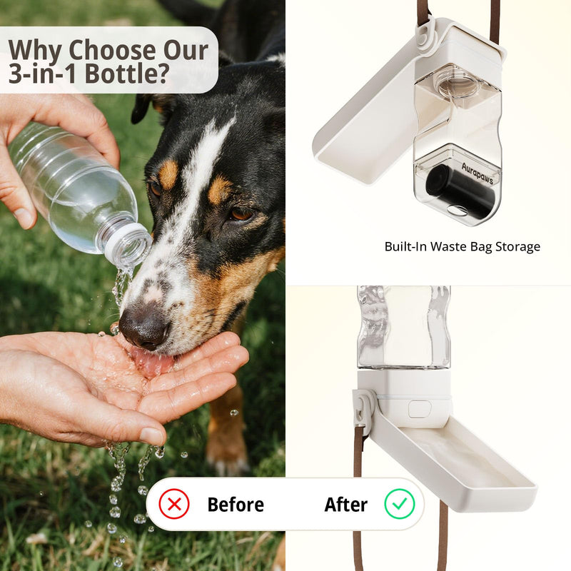 Dog Water Bottle, Portable Water Dispenser, Foldable Dog Bowls, Leak-Proof Pet Water Bottle with Poop Bag Dispenser, Puppy Essentials for Dogs On The Go Walking Hiking Travel, 13.5oz - PawsPlanet Australia