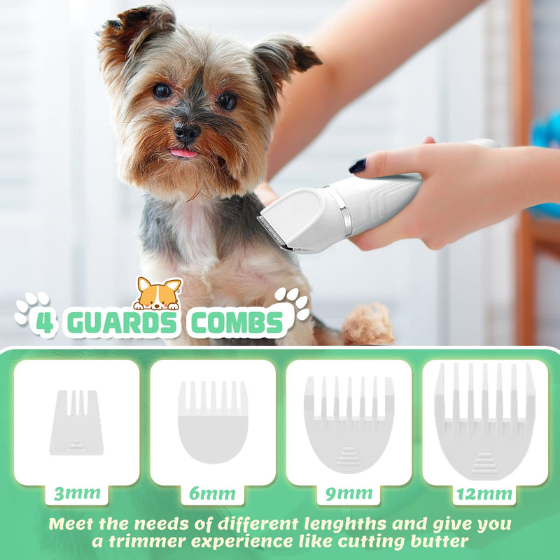 4 in 1 Dog Grooming Kit, Cordless Dog Clippers for Grooming, Low Noise Paw Trimmer Electric, Cat Hair Clippers Kit with Nail Grinder,Rechargeable Pet Hair Shaver for Small & Large Dog Cat Pet White - PawsPlanet Australia