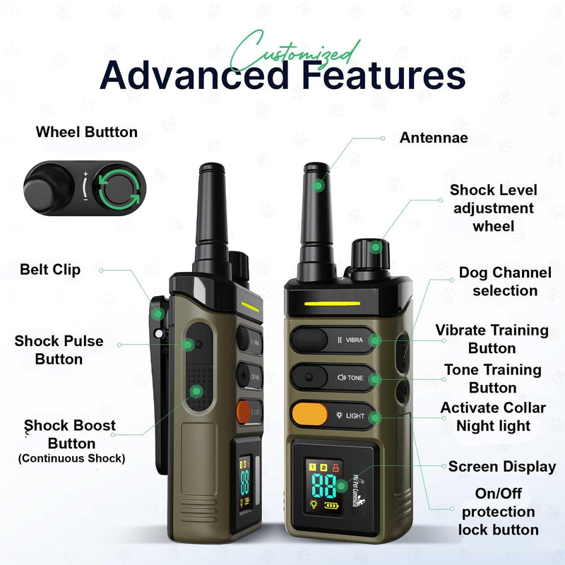 My Pet Command Long Range Dog Training Collar with Remote 1 Mile/5280 Ft Safe Shock, Vibrate, Tone, Flashing Beacon Lights, Rechargeable Waterproof Collar device, add up to 2 Collars. Xtra Remote only Extra Remote Only - PawsPlanet Australia