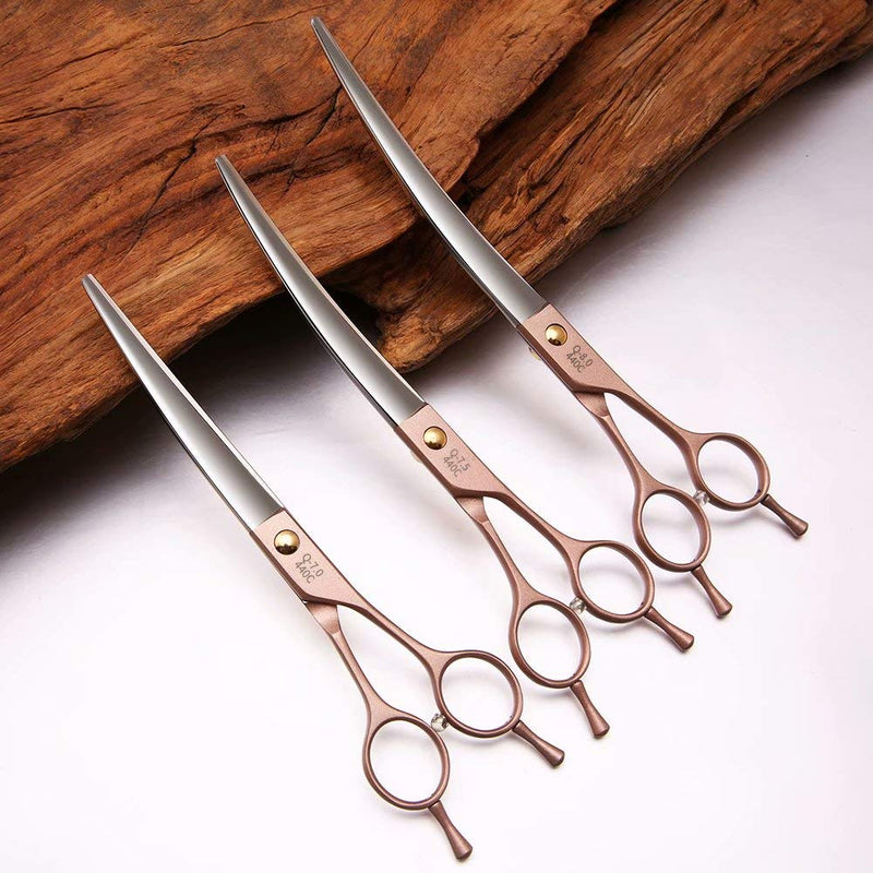 Fenice Peak Professional Curved Dog Grooming Scissors 7'' Rose Gold 440C Stainless Steel Pet Cutting Shears Safety Trimming Shearing for Dogs Cats Curved Shear 7'' - PawsPlanet Australia