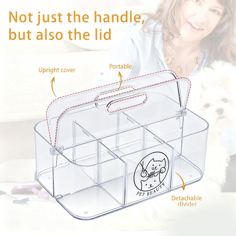 Clear Dog Storage Organizer,Pet Grooming Supplies Organizer with Handle,5 compartments Countertop Caddy, Storage Bin for Dog Cat Grooming Kit,Trimmer,Clipper,Combo,Brush - PawsPlanet Australia