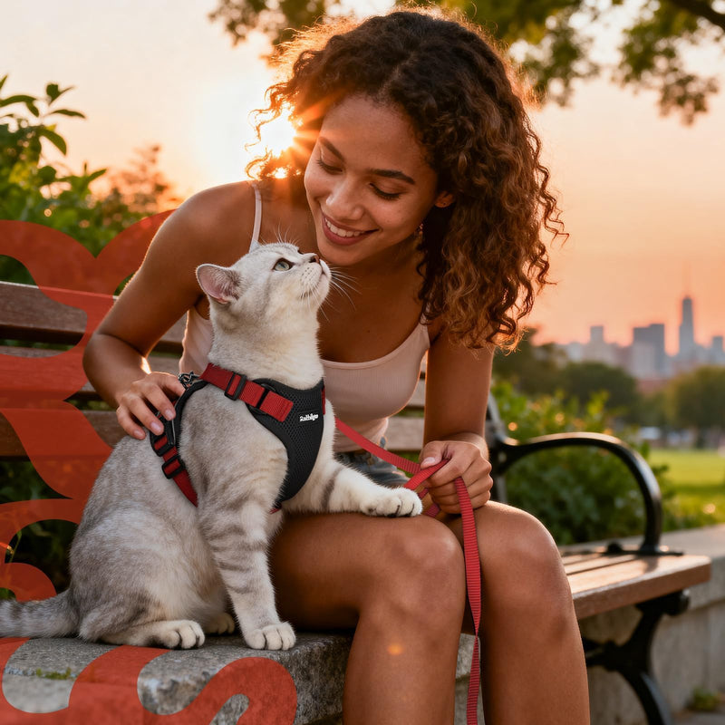 rabbitgoo Cat Harness and Lead Set, Escape Proof Kitten Harness with Leash, Metal Ring, Lightweight Soft, Reflective Adjustable Vest for Small Cat Walking Travel XS (Pack of 1), Black & Red XS (Pack of 1)