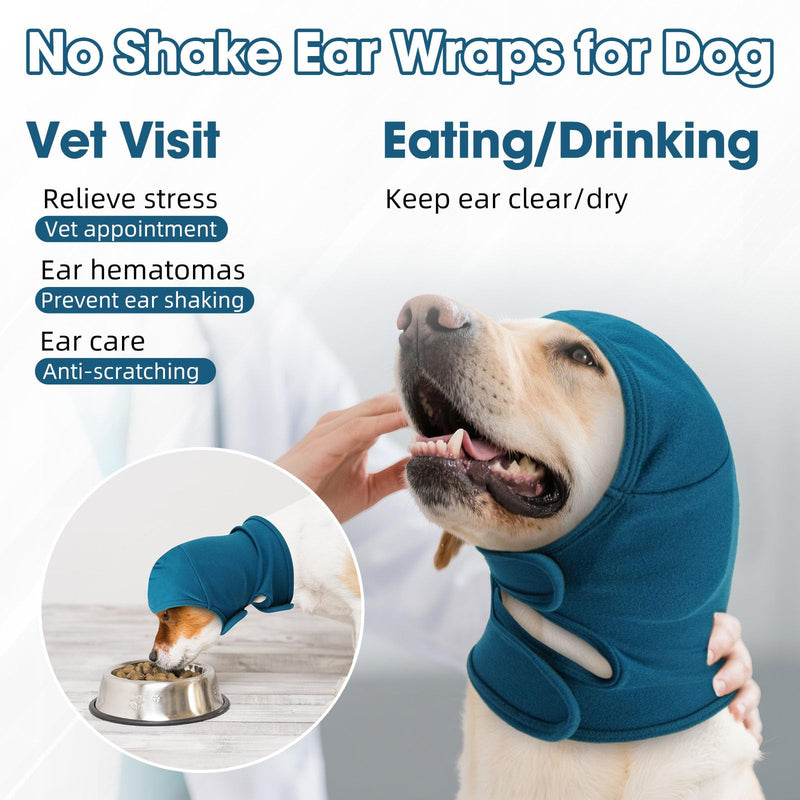 IECOii Dog Snood Ear Protector,Adjustable Ear Wrap for Dogs,Soft Dog Ears Head Covers for Noise Reduction & Anxiety Relief,DogsEar Flap Wrap for Ears Hematoma Grooming Firework Force Drying,Blue,S Small（Neck circumference:11.8") Blue