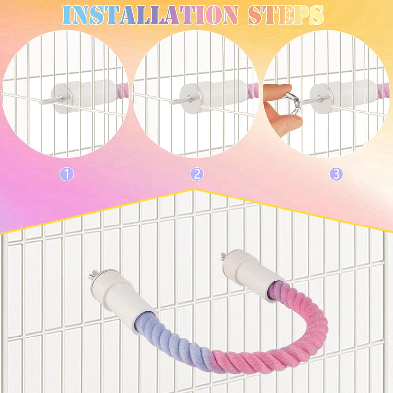 4Pcs Rope Perches for Bird Cages, Bendable Climbing Rope Cage Accessory Toy, Perfect for Parrots Cockatiels & Budgies, BirdToys, Swings & Ladders for Medium Birds Gradient 4PCS - PawsPlanet Australia