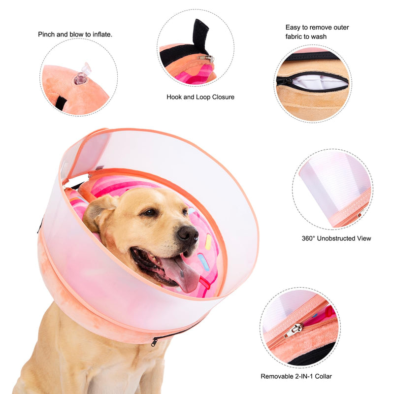 Inflatable Dog Cone Collar with Enhanced Anti-Licking, Soft Neck Donut for Dogs Cats, Recovery Pet Cone Collar After Surgery for Large Medium Small Dogs (Donut Pink2, Large) Donut Pink2 - PawsPlanet Australia