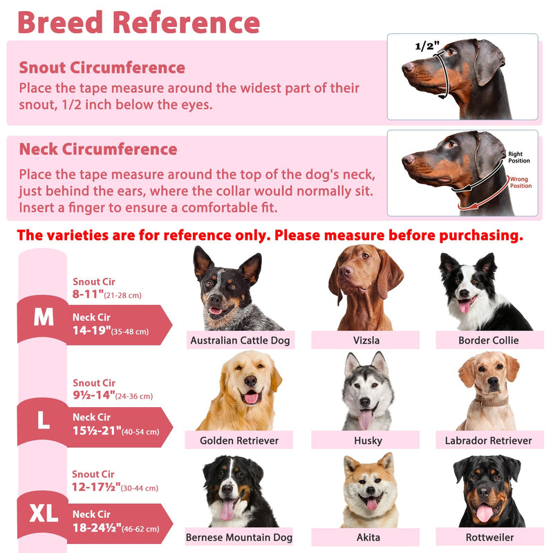 BARKLESS Soft Dog Head Collar, Patented Padded No Pull Head Halter, Training Nose Leash with Safety Link for Medium Large Dogs, Adjustable Muzzle Leash, Easy Control for Walking(Pink, L) Pink L (Snout 9.5"-14") - PawsPlanet Australia