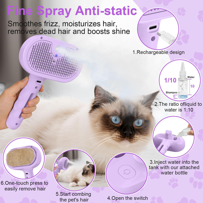 Dog Brush Cat Brush for Shedding, Pet Spray Steam Brush for Dogs Cats,Anti-Static Hair Removal Grooming Comb Long Short Haired Pets Barber Tool,purple purple