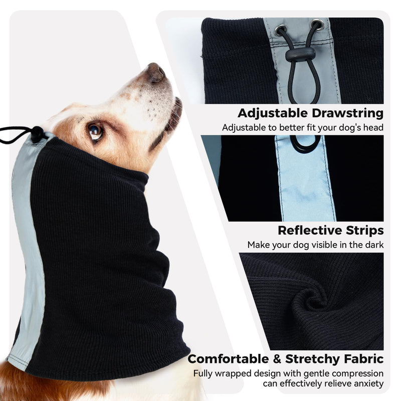 Dog Snood Ear Protector, Noise Cancelling Snood for Dogs Ear Protection with Adjustable Drawstring(Black, M)