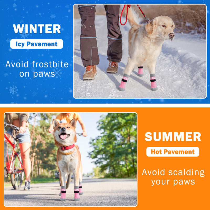 SCENEREAL Anti Slip Dog Sock to Prevent Licking Paws for Hardwood Floors, Boots & Paw Protector Shoes for Hot/Cold Pavement with Grippers, Double Sides Grips for Small Medium Large Senior Dogs, L L(Paw Width 3in) Two Paws(Pack of 6)-Pink