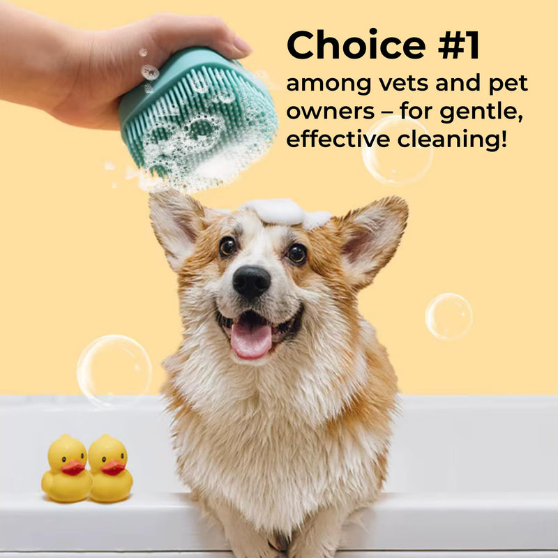 Dog Bath Brush - Silicone Pet Grooming Tool for Dogs & Cats - Hair Remover & Shampoo Scrubber for Sensitive Skin
