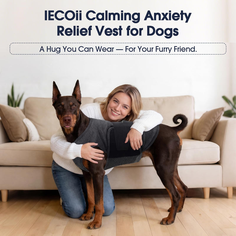IECOii Dog Calming Suit with Magic Tape,Adjustable Anti-Anxiety Vest for Travel Fireworks Separation Stress,Lightweight Calming Onesie for Surgery Recovery Shedding Control & Skin Protection,L Large(Chest:24.4" - 29.5") DarkGray