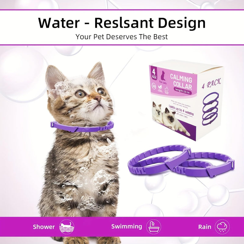 4 Pack Calming Collar for Cats and Kittens Pheromone Collar Efficient Pheromones Calm Relaxing Comfortable Breakaway Collars Adjustable for Small, Medium Large Cat
