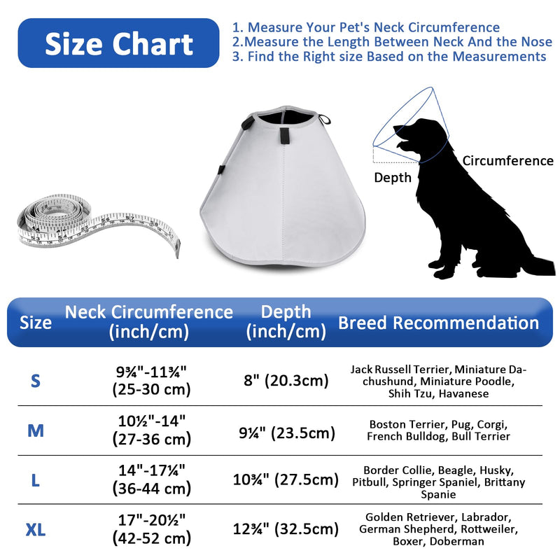 BARKLESS Dog Cone, Soft Cone for Dogs After Surgery to Stop Licking, Alternative to Recovery Collar for Large Breeds, Adjustable Elizabethan Collar for Neutering and Wound Care Grey L