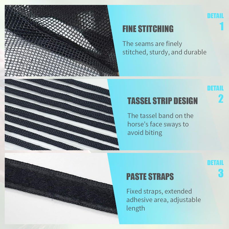 La La Pet Breathable Mesh Horse Fly Mask Protective Face Cover with Ears and Nose Fringe Super Comfort Protector Defender Soft on Skin Equestrian Supplies in Summer