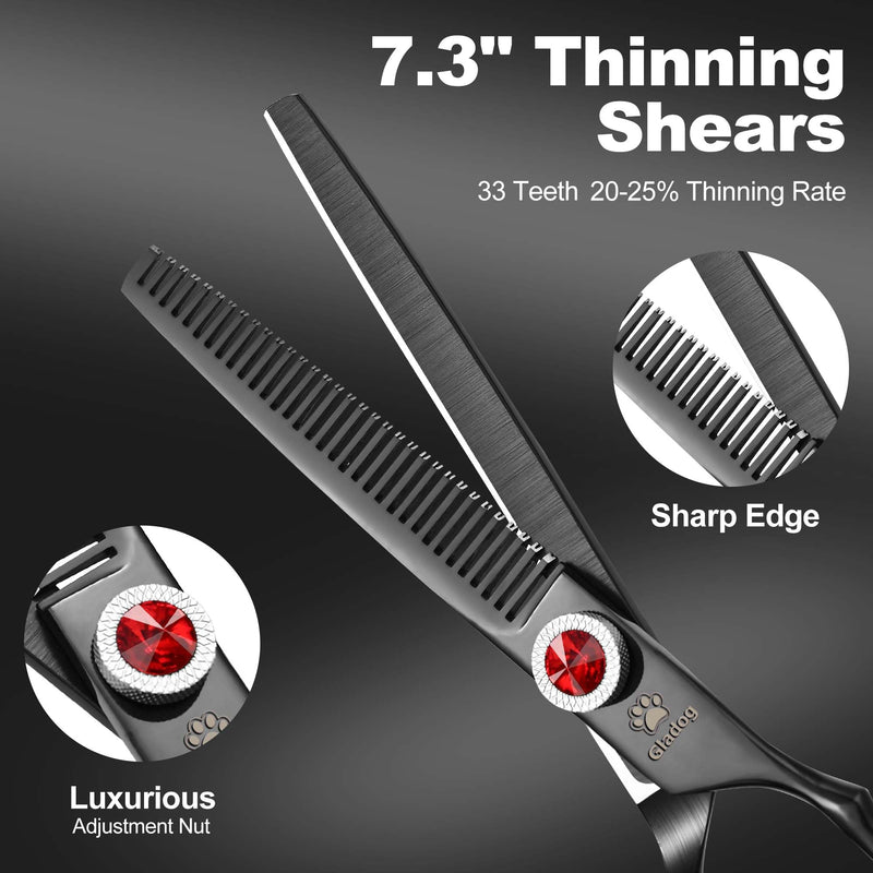GLADOG 7 Inch Professional Dog Grooming Scissors Kit, Titanium Dog Scissors for Grooming, Heavy-Duty Dog Shears for Grooming, 6-in-1 Pet Grooming Scissors for Dogs, Cat Grooming Scissors (Black) Black - PawsPlanet Australia