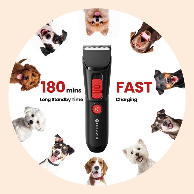 DOG CARE Ceramic Detachable Blade Dog Clipper, Low Noise, Professional Cordless Rechargeable Hair Trimmer for Grooming, Trimming, Clipping, Black