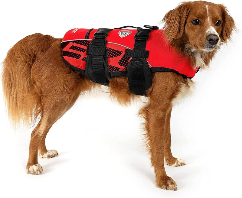 EzyDog Premium Doggy Flotation Device (DFD) - Adjustable Dog Life Jacket Preserver with Reflective Trim - Durable Grab Handle for Safety and Protection - 50% More Flotation Material (Medium, Red) 1 Medium - PawsPlanet Australia