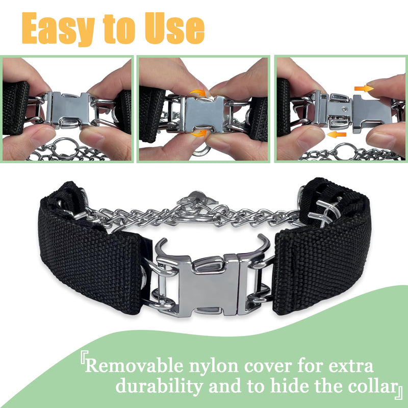 Prong Training Collar for Dogs, Adjustable Dog Pinch Collar with Quick Release Buckle, No Pull Collar for Small Medium Large Dogs, Extra Link and Caps (M/L(17-23" Neck, 3.2mm), Black) M/L(17-23" Neck, 3.2mm) - PawsPlanet Australia