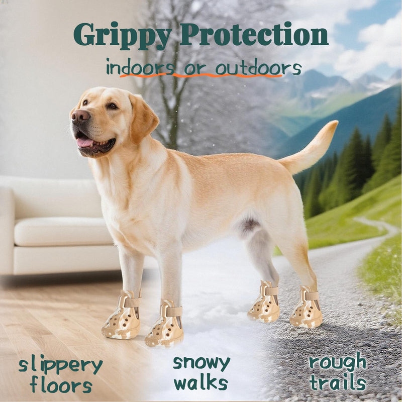 Dog Shoes for Hot Summer Pavement, Dog Shoes for Small Dogs, Waterproof Dog Boots & Paw Protectors, Non-Slip Dog Rain Booties, Easy Clean Sandals for Beach Brown Size 1 #1(width 1.181 inch) for 4-10 lbs