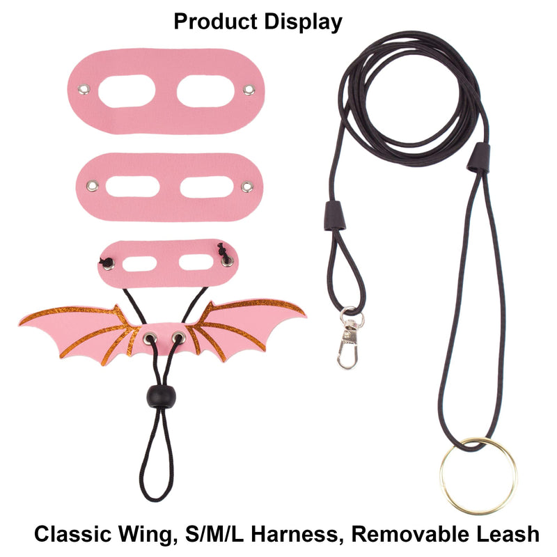 ADOGGYGO Bearded Dragon Leash Harness, 3 Size Pack Pink Leather Wing Lizard harness with Removable Lizard Leash for Bearded Dragon Lizard Reptiles (Pink)