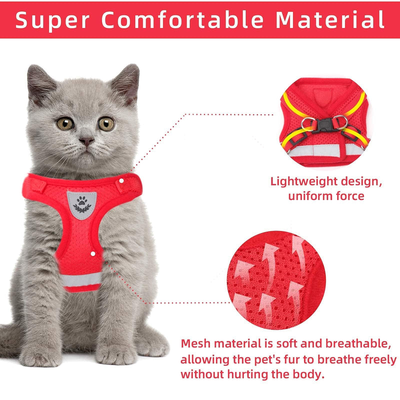 Cat Vest Harness and Small Dog Vest Harness for Walking, All Weather Mesh Harness, Cat Vest Harness with Reflective Strap, Step in Adjustable Harness for Small Cats (Red, XS) Red X-Small (Chest: 8"-9")