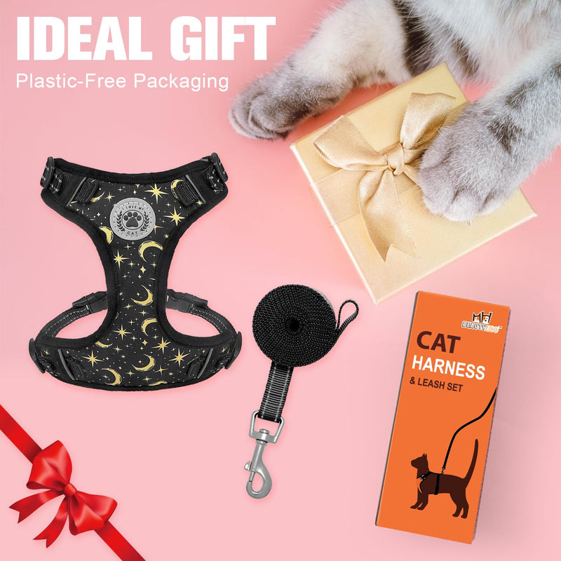 BEAUTYZOO Cat Harness and Leash Set for Walking Escape Proof, Neck Release Adjustable Harness for Kitten Puppy Small Medium Large Cats, Soft Cute Easy Control Small Cat Harness for Cats Boy and Girls M (Chest: 12 - 19") Black - PawsPlanet Australia