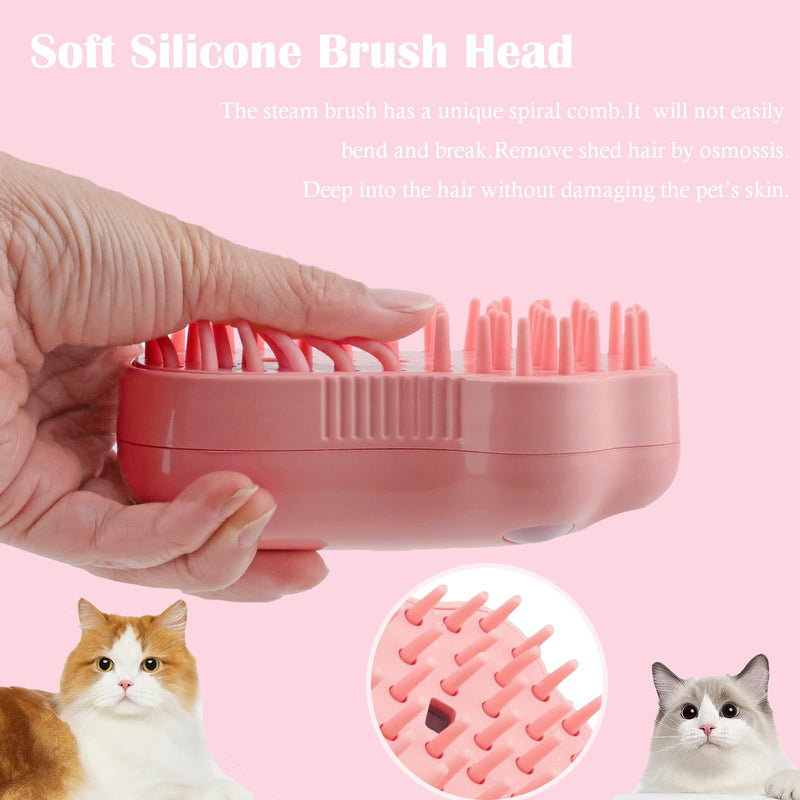 Cat Steam Brush,4 in 1 Spray Cat Brush, Pets Grooming Brush for Shedding, Portable Pet Hair Removal Tool For Cats and Dogs, Pets Steamy Brush,Pink - PawsPlanet Australia