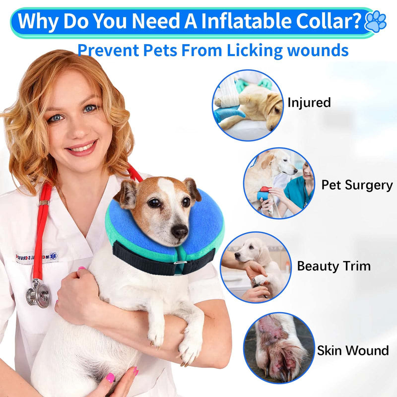 Inflatable Dog & Cat Collar, Protective Collar Dog with Adjustable Fastening, Dog Collar, Leak Protection for Recovery After Surgery or Wounds for Dogs (Blue L) Blue [neck: 12"-18"] large
