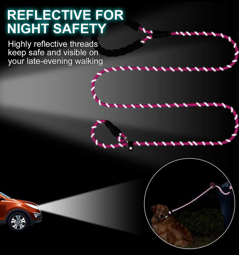 TagME Slip Leads for Dogs, 6 FT Heavy Duty Slip Leash with Padded Handle, Strong Rope No Pull Pet Training Leash for Medium Dogs,Pink M-3/8"x6'(50-110lbs) Pink - PawsPlanet Australia