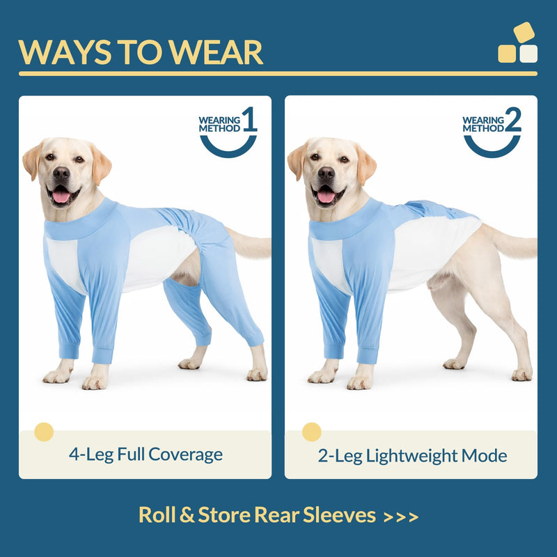 ROZKITCH Dog Onesie, Four Leg Full Body Suit Summer Cool Dog Surgery Recovery Suit Shedding Shirt Sun Protective Shirt Lightweight Stretch Pyjamas Summer Vest(Yellow, 4XL) Blue 4XL