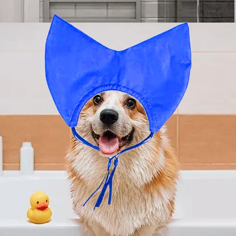 Waterproof, versatile cat bathing hood, adjustable ear protectors, reusable grooming hood, eye protection accessory, blue