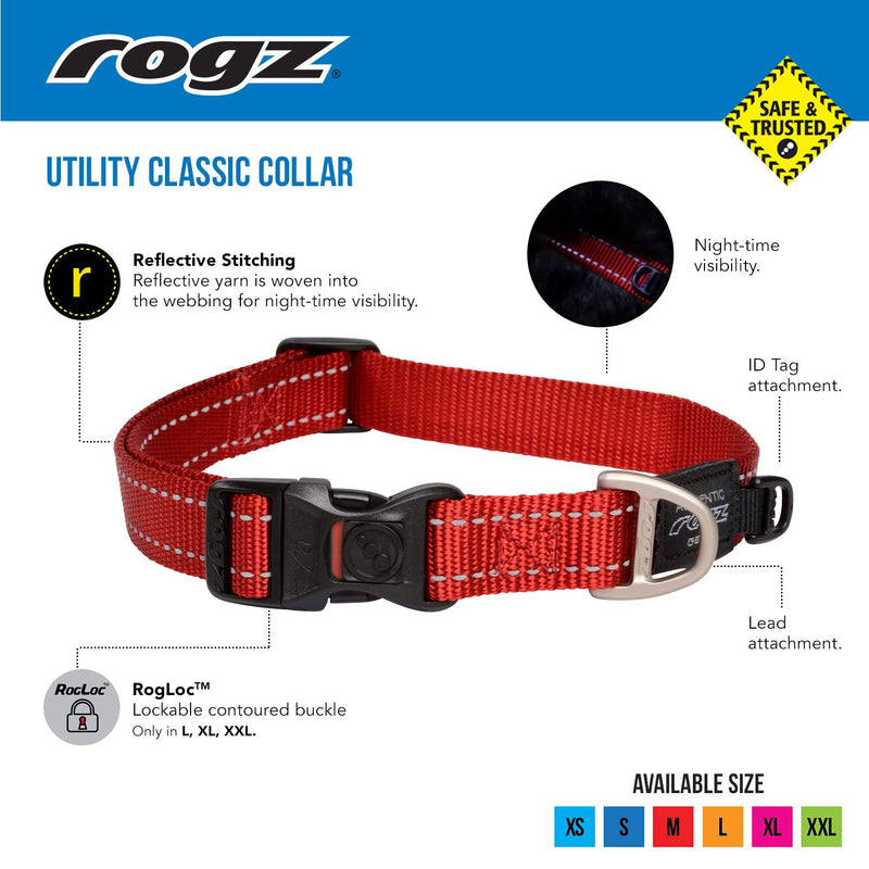 Reflective Dog Collar for Large Dogs, Adjustable from 13-22 inches, Red 3/4" Large