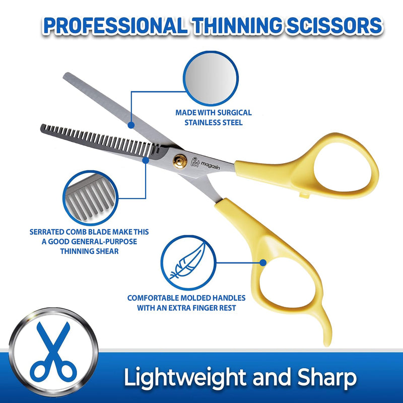 PET MAGASIN Professional Dog Grooming Scissors Set - Curved Thinning Shears for Dogs, Pet Hair Cutting Tools with Safety Tips for Small & Large Breeds, Grooming Kit for Home Yellow - PawsPlanet Australia