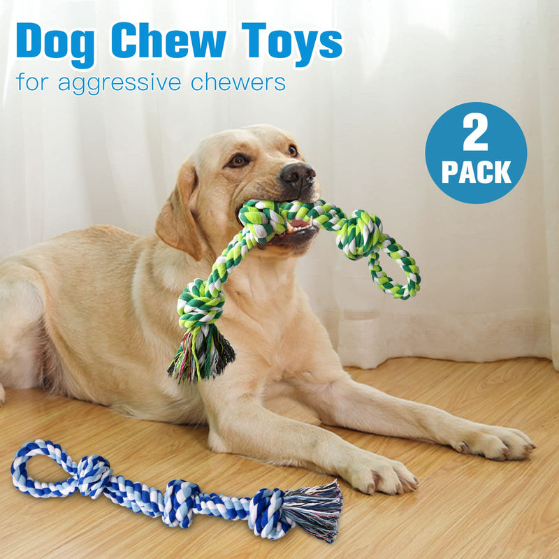 UPSKY Dog Rope Toys 2 Nearly Indestructible Dog Toys, Dog Toy for Medium to Large Breed, Dental Cleaning Chew Toys, Dog Tug Toy for Boredom, Dog Teething Toys, Dog Rope Toy for Aggressive Chewers B-Blue&Green