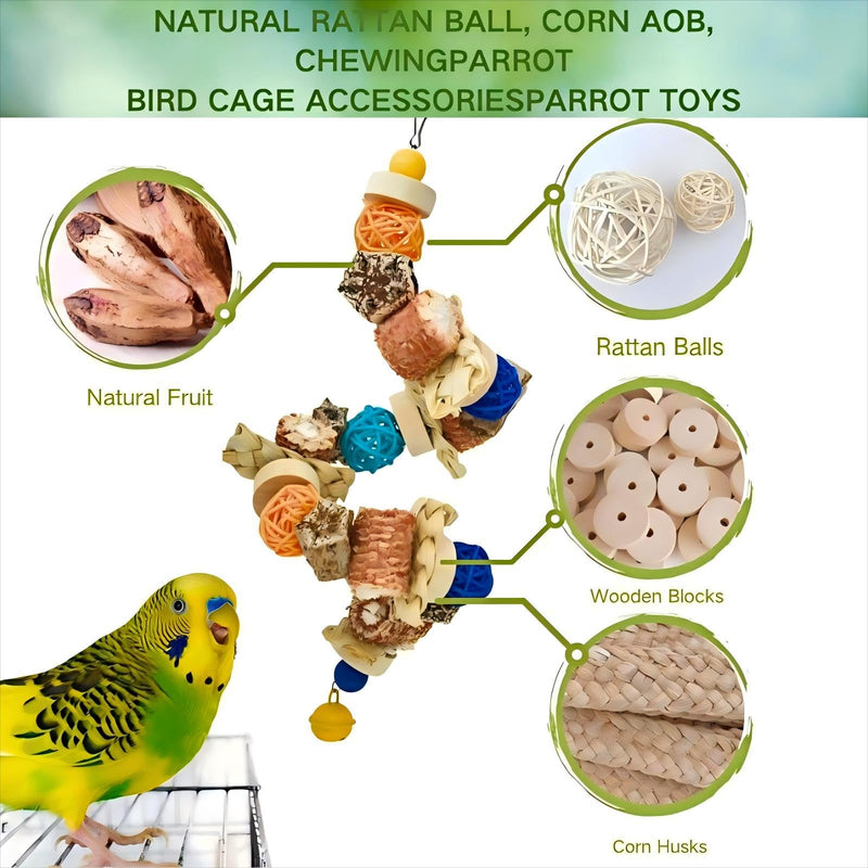 Natural Bird Rope Perches, Parakeet Swing Chew Toy, Birdcage Hanging Toy for Conure Cockatiel Budgies Lovebird Parrot - PawsPlanet Australia