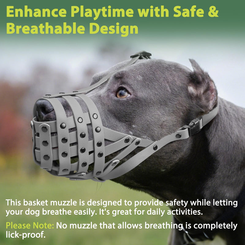 Mayerzon Pitbull Muzzle, Lightweight Basket Muzzle for Large Medium Dogs Rottweiler Amstaff to Prevent Biting Eating, Safe for Grooming Vet Visits Training, Allows to Pant Drink, Adjustable & Sturdy Grey M [Snout Cir: 9.75"-11"] - PawsPlanet Australia
