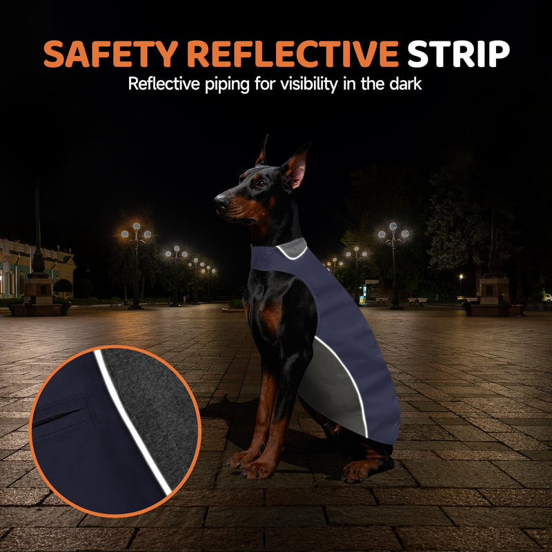 100% Waterproof Thicken Dog Jacket for Lab, Pitbull, Doberman, Standard Poodle, German Shepherd - Large, Navy, 3XL 3XL"chest girth 31.8-39.0", body 26.3" - PawsPlanet Australia