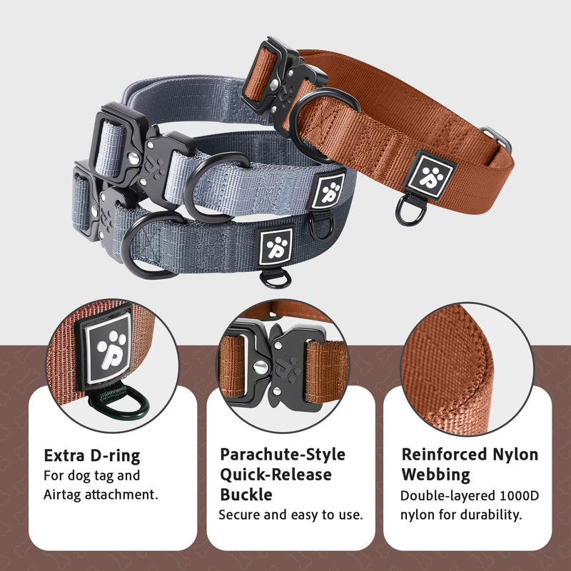Reflective Dog Collars for Large Dogs, Heavy Duty Tactical Dog Collar with Metal Buckle, Durable Pet Collar Quick Release, Reinforced Nylon No Pull Dog Collar (Canyon Red, L) Canyon Red - PawsPlanet Australia