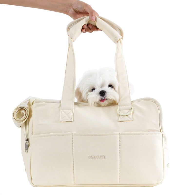 【M-Size Beige Suit】 ONECUTE Dog Carrier Set for Small Dog with a Soft mat and Shoulder Strap - PawsPlanet Australia