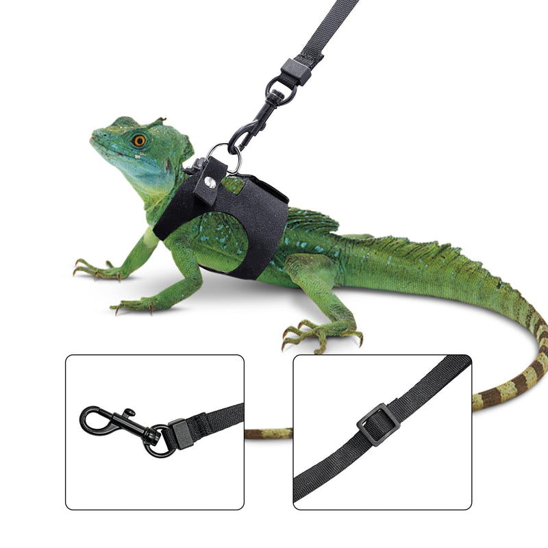 Bearded Dragon Harness and Leash Set, 3 Size Adjustable Soft Leather Reptile Leash, Lizard Harness with Retractable, Small Animal Outdoor Walking Vest with Traction Rope, 3 Pack, Black - PawsPlanet Australia