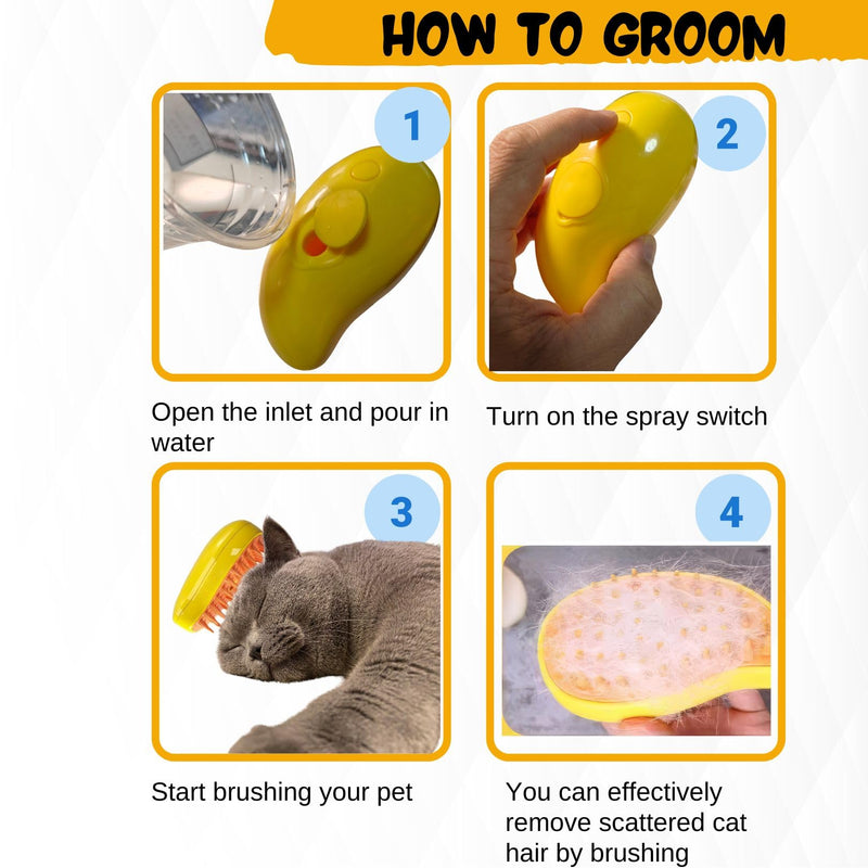 Cat Steam Brush,pet steam brush, 3 In1 Cat Grooming Tool,Cats Hair Steamer(YELLOW) YELLOW - PawsPlanet Australia