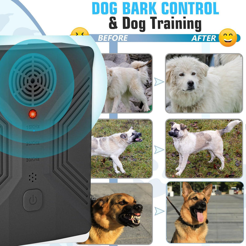 Upgraded Ultrasonic Dog Bark Deterrent Device - Rechargeable, Waterproof, 3 Modes, 33ft Ultrasonic Bark Box, Anti Barking Device - Stops Excessive Barking, Neighbor Dog Disturbances, Pitch-Black - PawsPlanet Australia