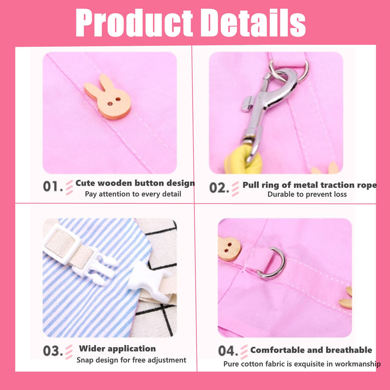 Guinea Pig Clothes,Soft Bunny Ferret Clothes with Pet Rabbit Harness and Leash Mini Hat Bag Cute Brooch for Kitten Small Animal Collars Pink